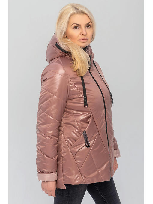 Модная куртка на межсезонье больших размеров в цвете пудра — изображение 4
