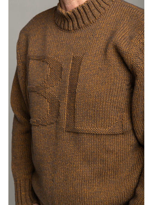 Теплый шерстяной мужской свитер с высокой горловиной горчица меланж — изображение 2