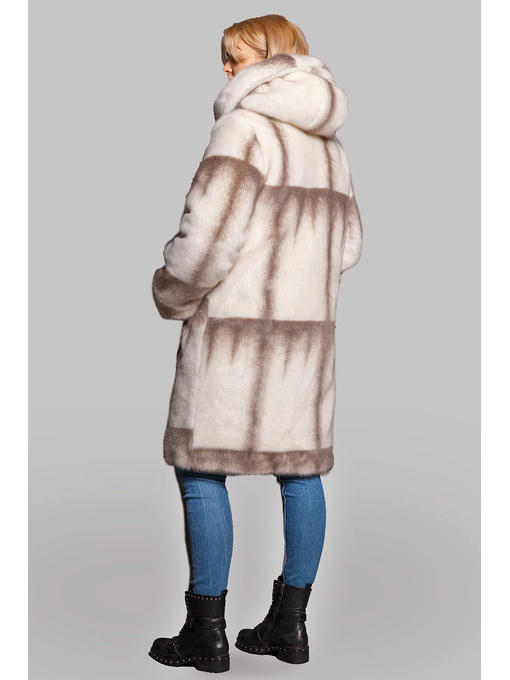 Красивая шуба серо-бежевая на молнии из эко-меха, р 46-56 — изображение 2