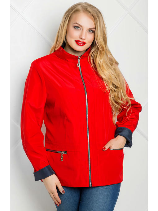 Красная женская ветровка с синими манжетами — изображение 2