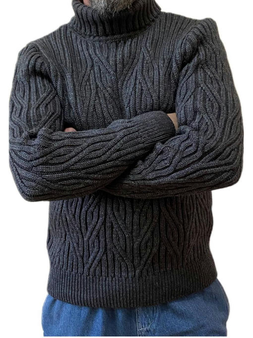 Теплый мужской вязанный зимний свитер с горловиной графит