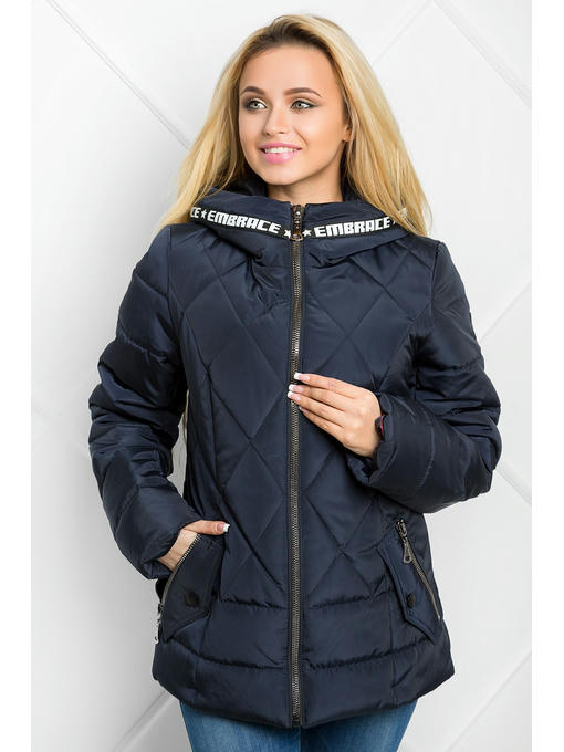 Демисезонная женская куртка со съемным капюшоном синяя