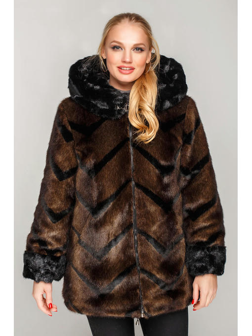 Полушубок из искусственного меха норка черно-коричневая — изображение 5