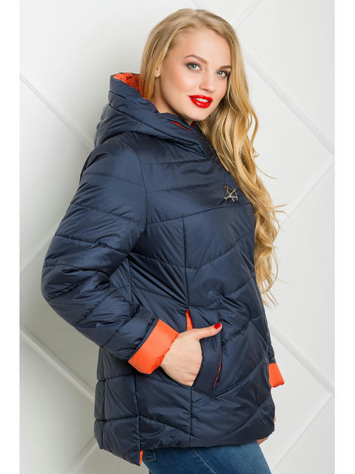 Синяя демисезонная куртка с коралловыми вставками — изображение 2