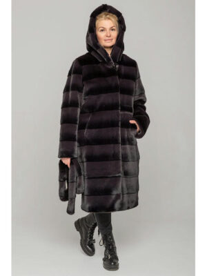 Длинная шуба Дольче из эко-меха в цвете графит