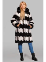 Черно-белая шуба из искусственного эко-меха на молнии, р 46-56