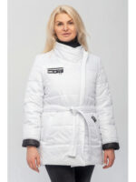 Демисезонная женская куртка с поясом белая больших размеров