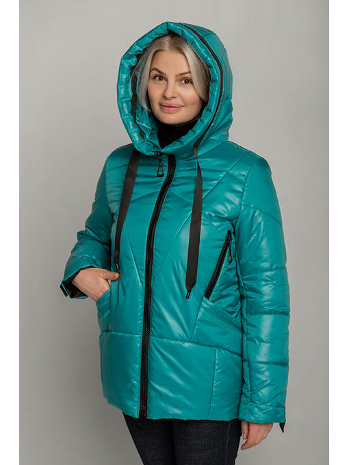Бирюзовая демисезонная женская куртка с контрасной отделкой — изображение 3