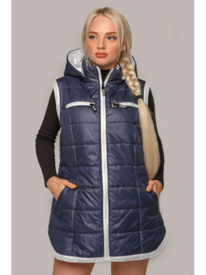 Жилетка Мери из плащевки женская капюшоном осень / весна в синем цвете, р. 50-60