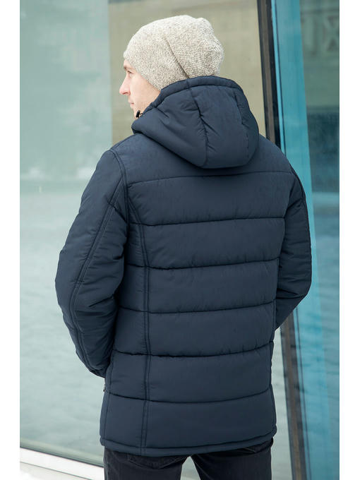 Куртка мужская зимняя темно-синяя KM-5 с коричневой отделкой эко-мехом — изображение 2