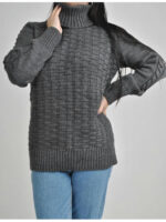 Удлиненный женский свитер Плетение в цвете графит