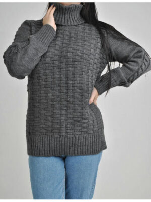 Удлиненный женский свитер Плетение в цвете графит