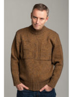 Теплый шерстяной мужской свитер с высокой горловиной горчица меланж