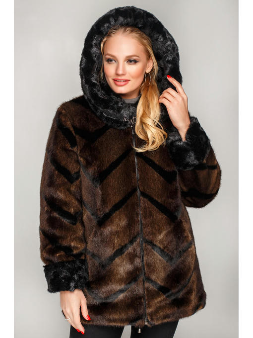 Полушубок из искусственного меха норка черно-коричневая