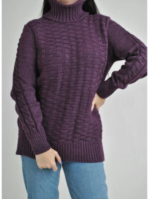 Удлиненный женский свитер Плетение фиолетовый