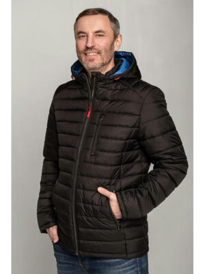 Мужская стильная демисезонная куртка черная с голубым капюшоном