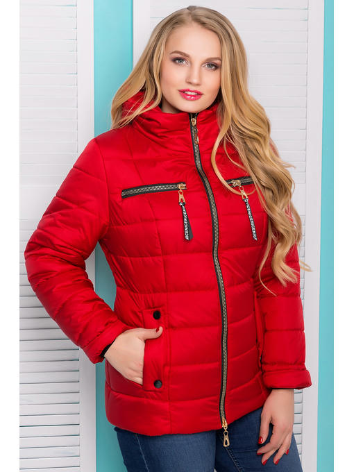 Ярко-красная женская демисезонная куртка с капюшоном — изображение 2