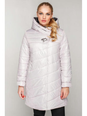 Красивая женская куртка жемчужного цвета на весну/осень удлиненная, прямого кроя