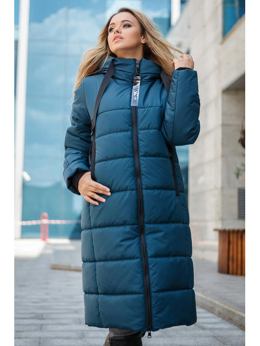 Женское зимнее пальто из плащевки цвета волна р. 42-58 — изображение 3