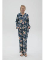 Пижама женская из вискозы в цвете волна с цветочным принтом