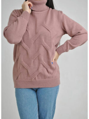 Удлиненный зимний женский свитер цвета темной пудры