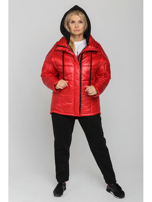 Женская зимняя куртка с капюшоном красная — изображение 4