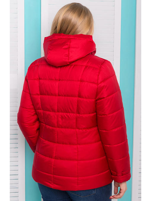 Ярко-красная женская демисезонная куртка с капюшоном — изображение 3