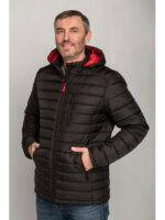 Мужская стильная демисезонная куртка черная с красным капюшоном