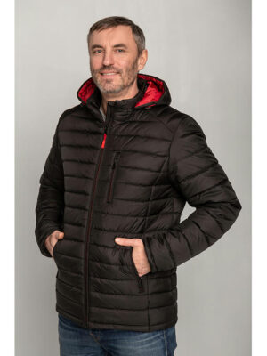 Мужская стильная демисезонная куртка черная с красным капюшоном