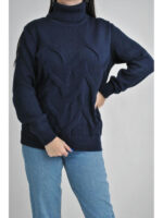Удлиненный зимний женский свитер темно-синий