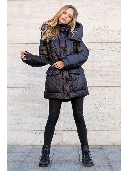 Демисезонная женская куртка еврозима черная, 46-56 р — изображение 4