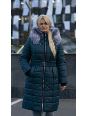 Зимнее пуховое пальто в цвете волна