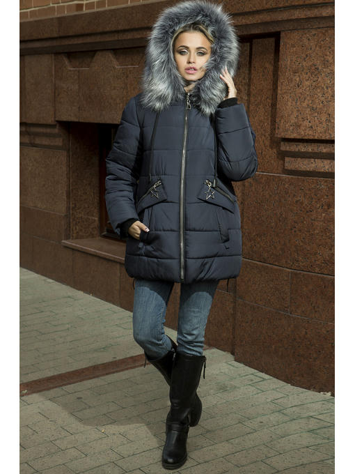 Теплая зимняя женская куртка в темно синем цвете — изображение 6