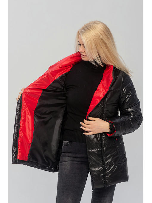 Демисезонная женская куртка с поясом черная больших размеров — изображение 10