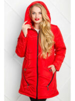 Куртка женская демисезонная из плащевки красная с отделкой