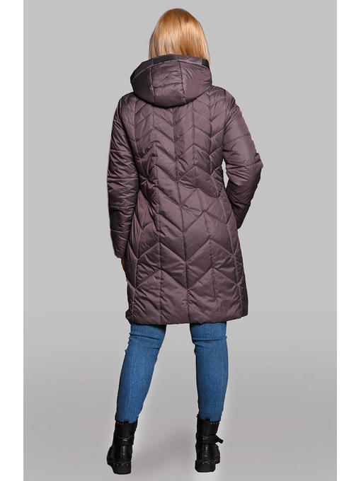 Демисезонная женская куртка темно-сиреневого цвета в размерах 50-60 с капюшоном — изображение 2