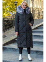 Зимнее женское удлиненное пальто, цвет черный