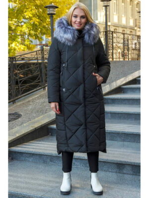 Зимнее женское удлиненное пальто, цвет черный