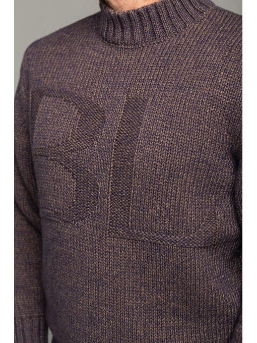 Теплый шерстяной мужской свитер с высокой горловиной фиолетовый меланж — изображение 2