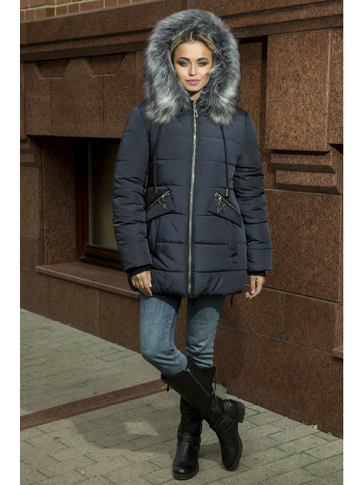 Теплая зимняя женская куртка в темно синем цвете — изображение 7