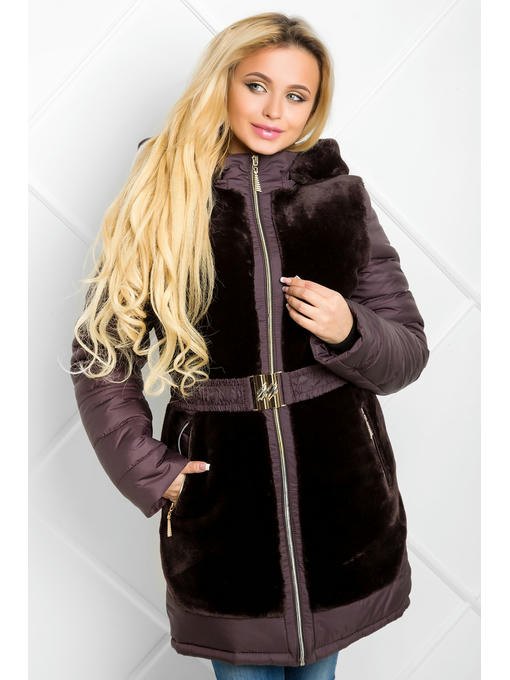 Зимняя куртка с искусственным мехом коричневого цвета