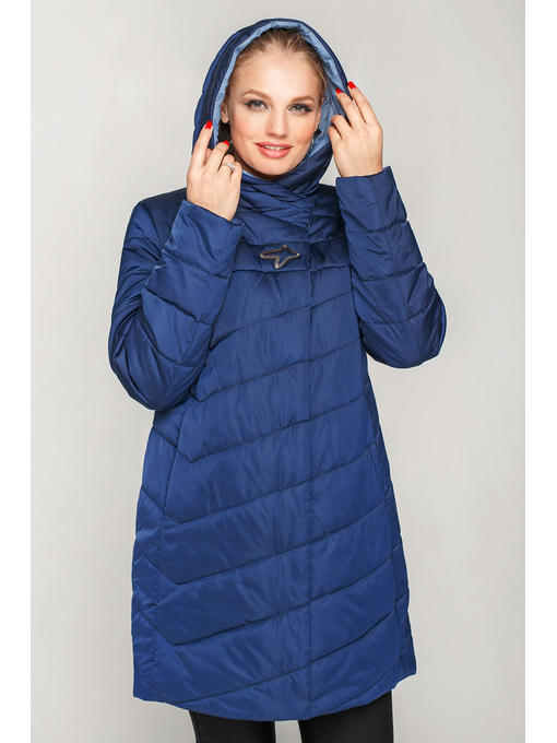 Демисезонная женская куртка синего цвета для 50-60 размеров — изображение 6