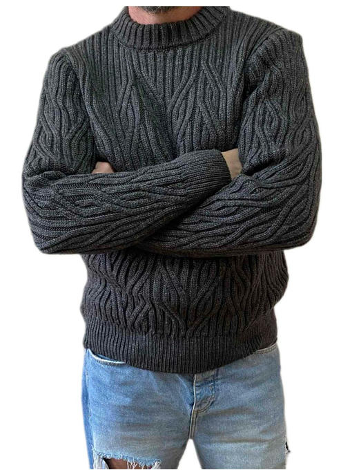 Теплый мужской вязанный зимний свитер с горловиной графит — изображение 3