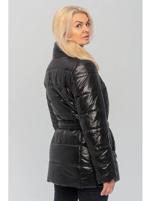 Демисезонная женская куртка с поясом черная больших размеров — изображение 8