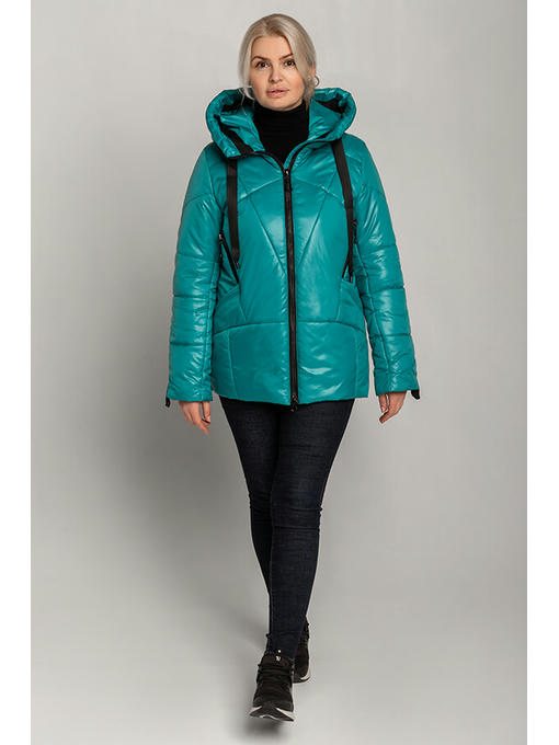Бирюзовая демисезонная женская куртка с контрасной отделкой — изображение 4