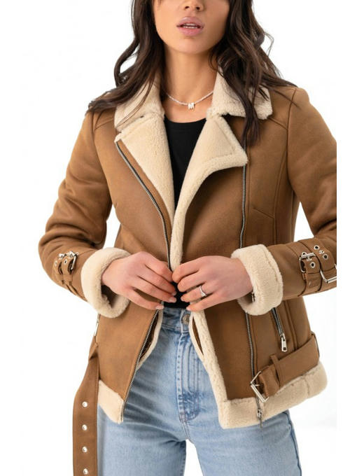 Дубленка авиатор коричнево-белая — изображение 5