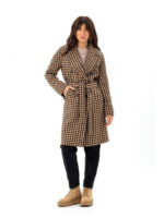 Двубортное шерстяное пальто коричневое звезды