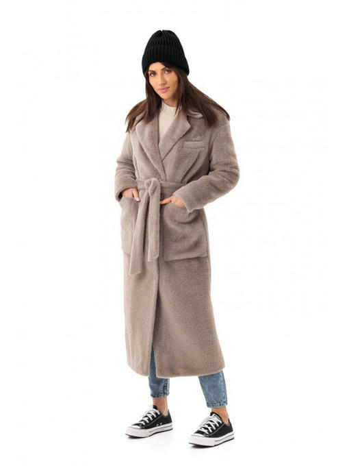 Утепленное пальто однотонное капучино — изображение 8
