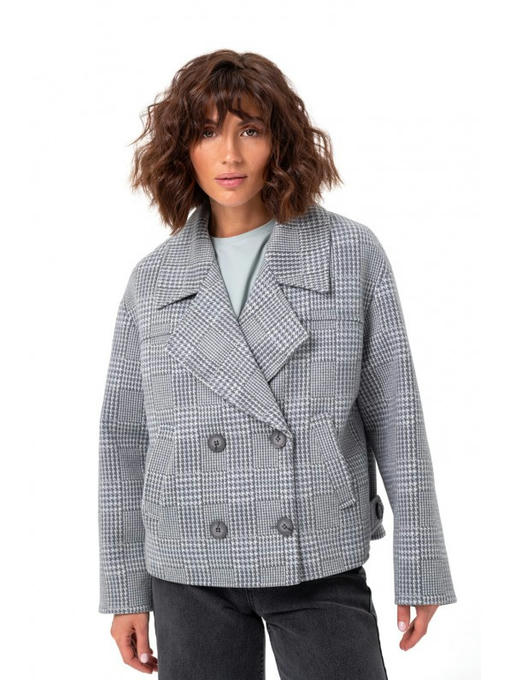 Короткое оверсайз пальто светло-серое - голубое — изображение 2