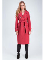 Прямое пальто коралловое
